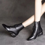New Autumn and Winter Black All-match Women's Boots Pointed Toe British Style Square Heel Side Zipper Fashion