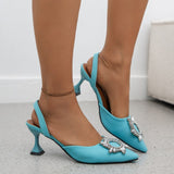 Women Pumps Luxury Crystal Slingback High Heels Summer Bride Shoes Comfortable Triangle Heeled Party Wedding Women
