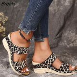 Orthopedic Slippers New Summer Shoes Woman Plus Size Wedge Platform Sandals Retro Rome Casual Leopard Beach