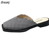 Deformed Heel Autumn Luxury Chain Square Head Shallow Flat Shoes Women's Lazy Loafer Casual Flat Square Heels Lolita