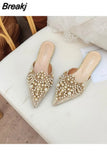 Beads Wedding Shoes Women 2023 Lace Embroider Flats Woman Ballerina Pointed Toe Pearl Loafers Sneakers Plus Size