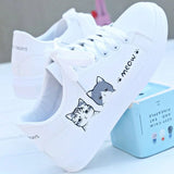 New Arrival Fashion Lace-up Women Sneakers Women Casual Shoes Printed summer Women Pu Shoes Cute Cat