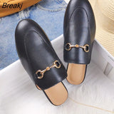 Shoes For Women Spring Designer Flats Outdoor Shoes Mules Casual Metal Decoration Slip-on Half Drag Zapatos Para