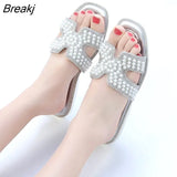 Designer Design Ladies Slippers Pearl Platform Home Beach Luxury H Design Ladies Sandals Girls Flip Flops Jelly