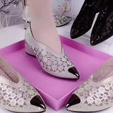 Summer Sandals Diamond Gold Sheet Single Shoes Women's Grid Hollowed-Out Lace High-Heeled Sandals 35-43 From