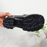 Black Chunky Heels Pumps Women Pu Leather Platform Loafers Woman Fashion Metal Buckle High Heels Dress Shoes Mary