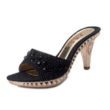 Version Of The New Elegant High-Heeled Sandals Water Drill Pure Color Small Coarse Slippers Summer Cool