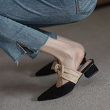 Shoes Cover Toe Butterfly-Knot Mules for Women 2023 Slippers Casual Square Heel Loafers Slides Med New Luxury