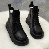 Shoes for Women with Laces Footwear Punk Style Booties Black Combat Lace-up Female Ankle Boots Pu Hot Free Shipping