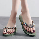Breakj Women's Summer New Fashion Women's Sandals Casual Flat Feet Flip-Flop Glass Water Drill Decoration Ladies Beach