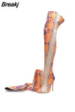 Women's Over-the-knee Boots Sexy Pointed Toe Snakeskin Botas Femininas High Heels Women's Thigh High Boots Sexy Ladeis