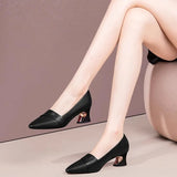 Breakj Pointed Light Mouth Heel Single Shoes Women's Coarse Leather Shoes 2025 Spring And Autumn New Fashion Large Size Women's