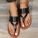 Style Clip Toe Flat Sandals for Women Summer 2023 Pu Leather Buckle Strap Gladiator Sandals Woman Beach Shoes Plus Size