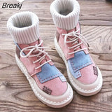 Women's Bottomed Flat Boots, Soft Bottom Comfortable Woollen Line Boots,handmade Institute Women's Boots