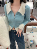 Winter Zipper Design Knitted Sweater Woman Casual Elegant Y2k Crop Tops Office Lady Slim Korean Style Pullover Female