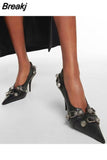 New Dropship 2023 Summer Sexy Women Mules Pump Sandals 7cm Thin High Heeled Big Size 43 Open Sole Moto Biker Rivets