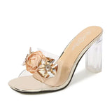 Fashion Girl Bow Crystal Slippers Sexy Transparent Dress Heel Shoes Summer Pearl Bowknot Design 2023 Elegant Party