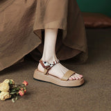 Wedge Platform Waterproof Summer 2023 One Word Sandals for Women Beige Ladies Shoes Office Work with Medium Heels
