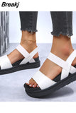 New Women Real Leather Shoes Summer Sandals Buckle Strap Hollow Out Beach Sandals Cool Ladies Footwear Size