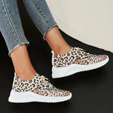 2023 New Leopard Print Women Sport Sneaker Plus Size Knitted Platform Tennis Female Thick Sole Walking Shoes Ladies
