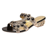 Women Mom's Shoes Outwear Low Heel Sandals Women's Rhinestone Thick Heel Slippers Size 42 Large Slippers Women