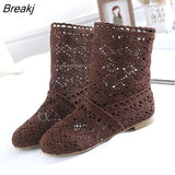 Shoes Breathable Mesh Summer Boots Women Flat Heel Ankle Botas Womens Boots Fashion Cut-Outs Brand