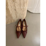 Jane Shoes French Designer Women Shoe Spring New Vintage Single Shoe Simple Red Leather Shoe Elegant Woman Shoe Low