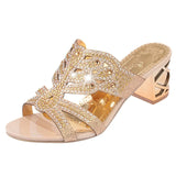 Rhinestone Sandals for Women Summer 2023 Thick High Heels Gladiator Sandals Woman Slip On Beach Slippers Flip