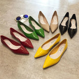 Women Pointed Toe Patent Leather Yellow Wine Red Lady Fashion Flats Candy Color Flat Sole Flat Heel Shoes Large Size 43