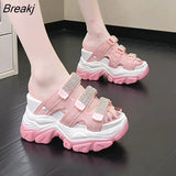 Women's Slippers Rhinestone Slippers Fashion for Women Outside Wear Summer Slope Heels Thick Soled Sandals Shoes Woman