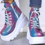 Fashion High Platform Boots Leather High Wedges Ankle Boots Women 2023 New Female Punk Style High Heels Shoes for
