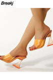 Heeled Women Slippers 2023 New Fashion Brand Wine Glass And Sandals European Style Crystal Heel Sandals Slipper