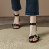 Vintage Real Soft Leather Buckle Open-Toed Sandals Women's Summer New Brown Heeled High-Heeled Mary Jane