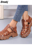 New Thick Sole Sandals Women Wrap Toe Hollow Outs Roman Sandalias Women Casual Beach Shoes Summer Platform Sandals