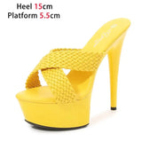 Size Platform High Heels Summer Fashion Outdoor Slippers Women Party Shoes High-Quality T-Runway Weave Sandals Mules