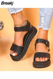 Open Toe Platform Wedge Sandals Ladies Summer Buckle Beach Shoes Sexy Leather Fashion Casual Plus Size