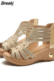 New Fashion Wedge Sandals Women Summer Shoes Elegant Ladies Rome Hollow Out Sandals Female Sandalias Black Wedge