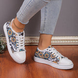 Size 43 Women's Flat Shoes 2024 New Sunflower Print Casual Lace Up Canvas Shoes Outdoor Versatile Walking Vulcanized