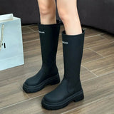 Women Boots Fashion Casual Non Slip Zipper Knee Boots Woman Comfortable Round Boots Ladies Platform PU Winter Boot Female