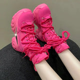 White Chunky Platform Motorcycle Boots Woman Thick Bottom Punk Gothic Shoes Woman 2023 Fashion Lace Up Ankle