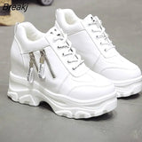 Women Shoes 2023 New Fashion Dad Shoes Spring Female Casual Sneakers Wedge High Heel Beige/White Sneakers