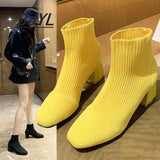 Autumn and Winter New Knitted Socks Boots Women Thick Heel High Heel Small Short Boots Single Tube Elastic Boots