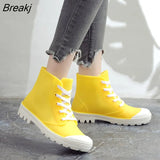 Fashion Rain Boots Women Shoes Candy Color Non-slip Jelly Shoes Woman Ankle Boots Lace Up Waterproof Gum'd