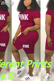 Summer Shorts Tracksuit Set Pink Letter Print Top Biker Shorts Suits Sport Casual Two Piece Set Bodycon Outfits
