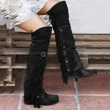 Bohemia Knee-length Women Boots Ethnic Personality High Boots Tassels Faux Suede Boots Girl Flat Bottom Long Botas