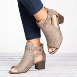 Women Sandals 2023Summer Chunky High Heels Soild Gladiator Open Peep Toe Women Black Shoes Buckle Back Zipper Sandalias De