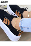 High Top Sneakers 2023 Fall New Luxury Lace Up Canvas Vulcanized Shoes Casual Solid Color Tennis Platform Ladies