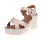 Size 45 Women Ankle Buckle High Heel Sandals Summer 2023 Fashion Platform Sandles Woman Thick Sole Gladiator Sandalias