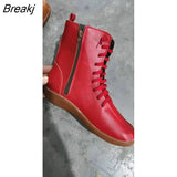 Women Autumn Vintage Zipper Lace Up Ankle Boots Ladies Retro Leather Shoes Woman High Top Shoes Women's Female Fashion