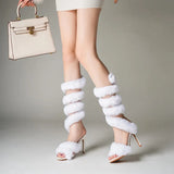 Faux Fur Serpentine winding Women Sandals Sexy Ankle Strap High heels Gladiator Sandals Female Banquet Party Pumps